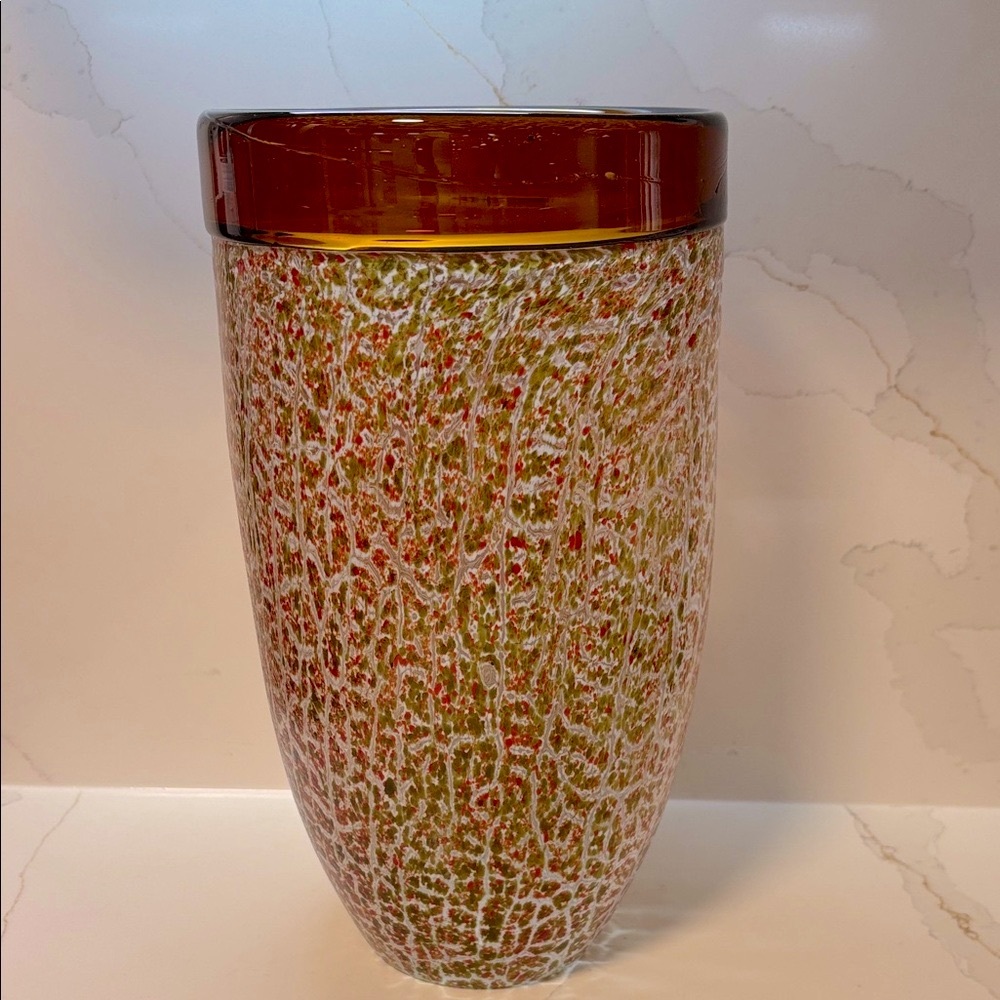 Elegant vintage MCM Amber and Green Blown Glass Vase